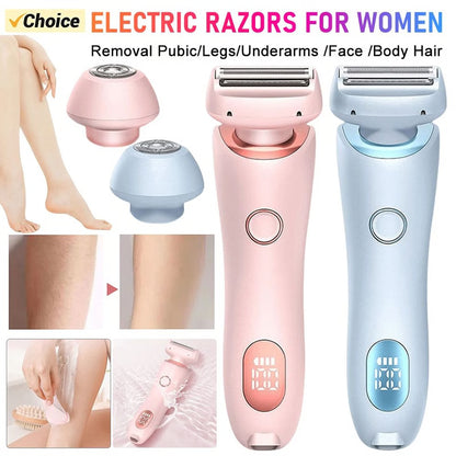 Women Electric Epilator 2 in 1, Waterproof Rechargeable Bikini Trimmer for Pubic, Legs, Underarms & Face Hair Removal