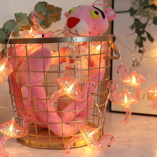 Battery Powered Pink Flamingo String Warm White Color Lights